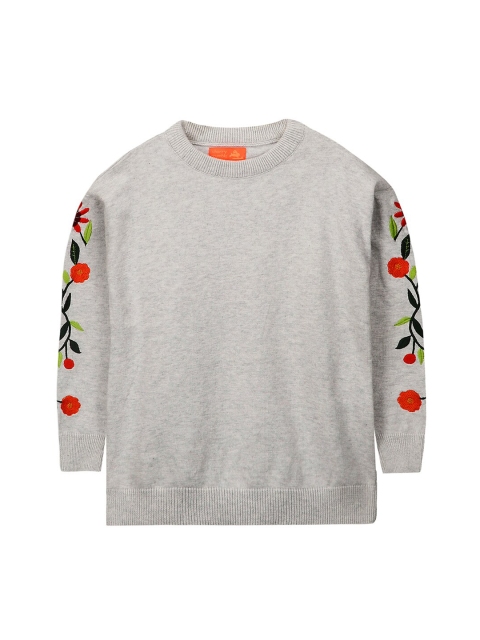 

Cherry Crumble Girls Grey Solid Pullover Sweater