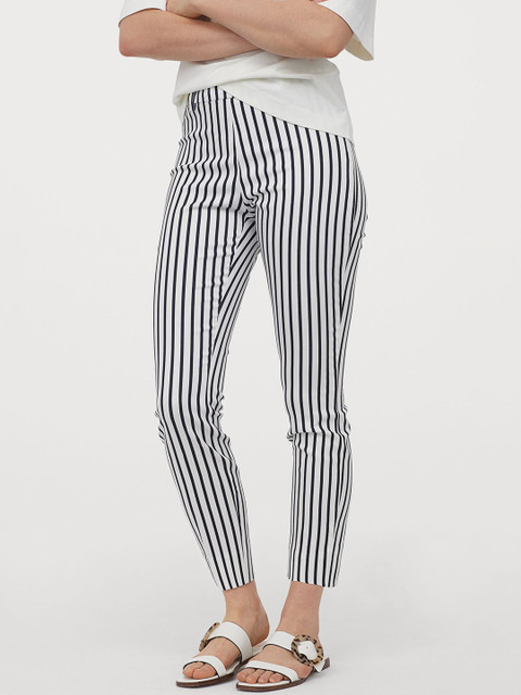 

H&M Women White & Blue Ankle-Length Trousers