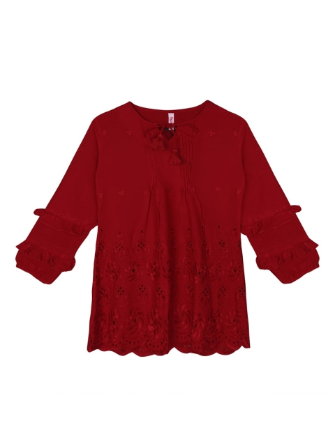 

Ishin DESIGNER STUDIO Girls Maroon Embroidered Top