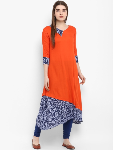 

Aprique FAB Women Orange & Navy Blue A-Line Kurta