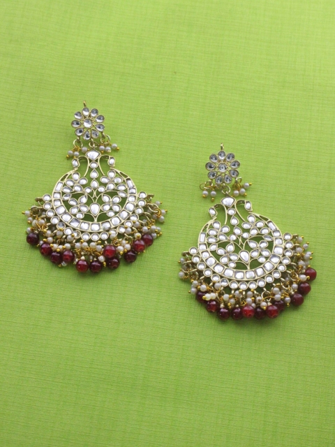 

Sia Art Jewellery Gold-Plated & Maroon Contemporary Chandbalis
