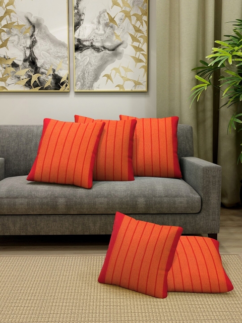 

KLOTTHE Set Of 5 Orange Striped Square Cushions