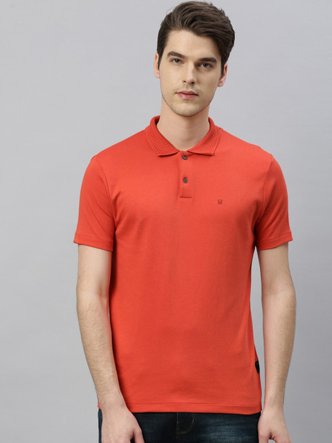 

RARE RABBIT Men Orange Solid Polo Collar T-shirt