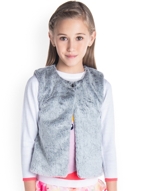 

Cherry Crumble Girls Grey Faux Fur Open Front Jacket