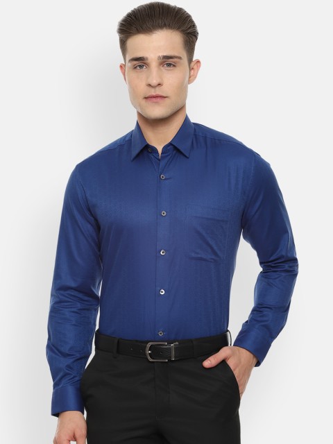 

Luxure by Louis Philippe Men Navy Blue Regular Fit Self Design Formal Shirt