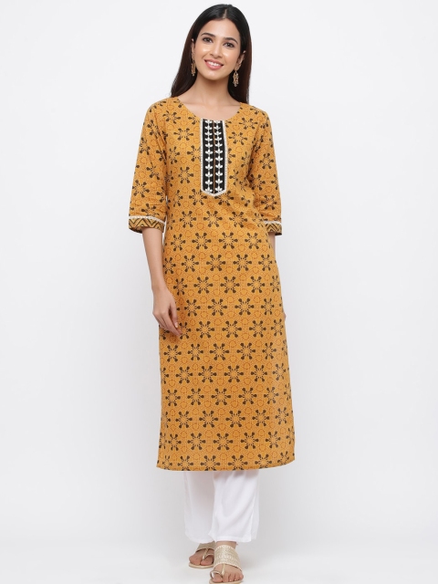 

Jaipur Kurti Women Mustard Yellow & Grey Printed Straight Kurta