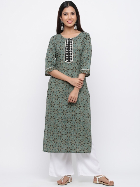 

Jaipur Kurti Women Green Printed Straight Kurta