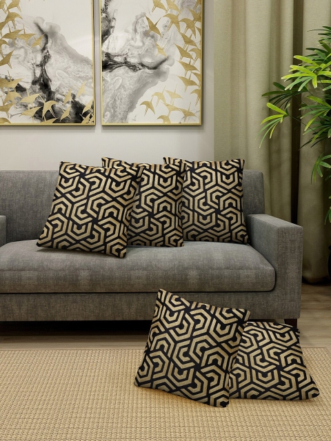 

KLOTTHE Black & Beige Set of 5 Embroidered Square Cushion Covers