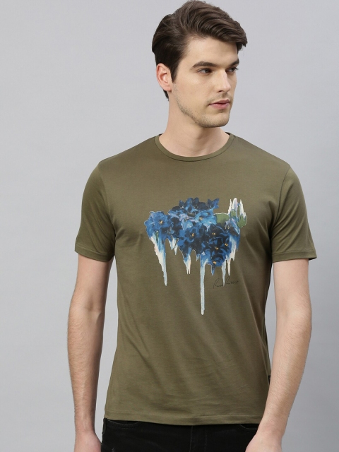 

RARE RABBIT Men Olive Green Printed Round Neck T-shirt