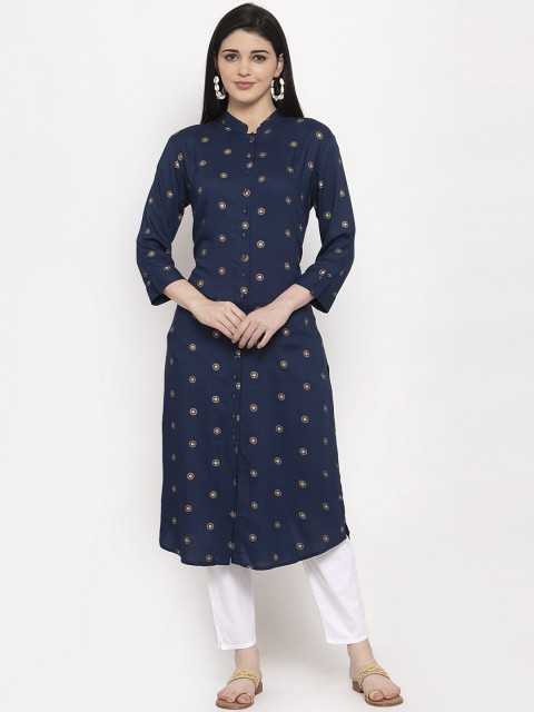 

Clora Creation Women Navy Blue Printed A-Line Kurta
