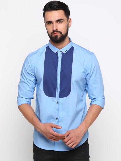 

WITH Men Blue Slim Fit Solid Casual Shirt