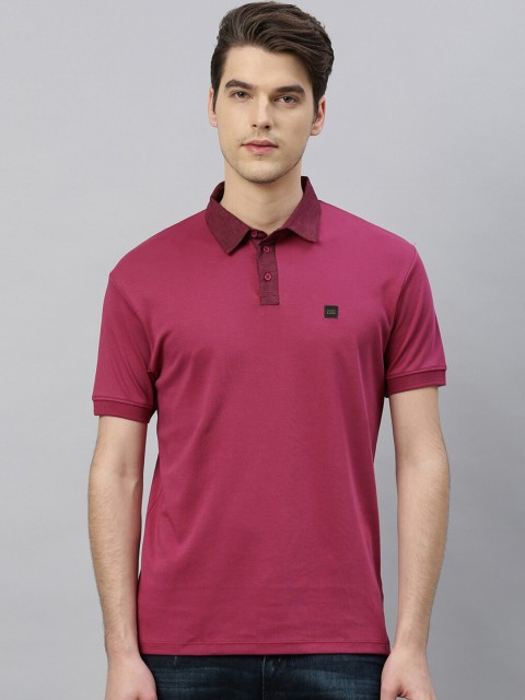 

RARE RABBIT Men Pink Solid Polo Collar T-shirt
