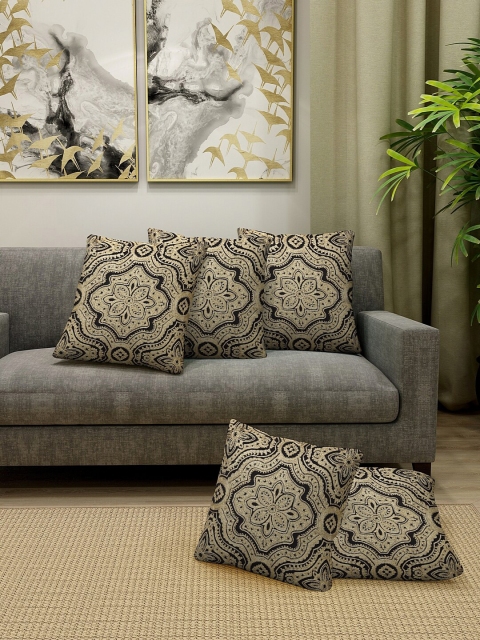 

KLOTTHE Black & Beige Set of 5 Embroidered Square Cushion Covers