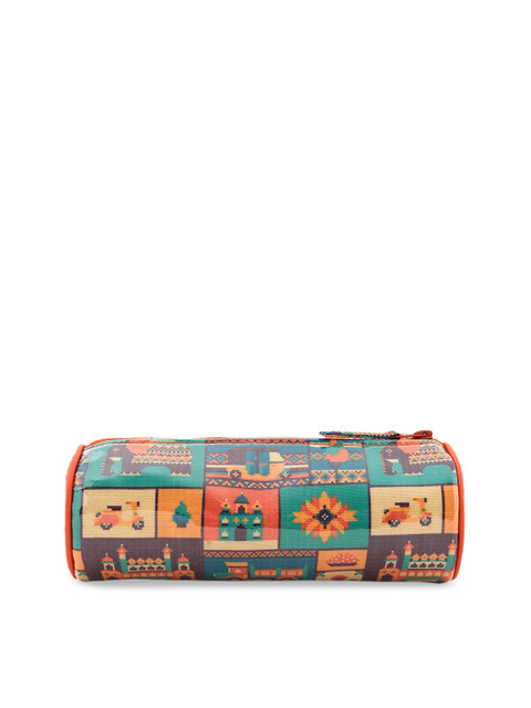 

Chumbak Unisex Green & Orange Printed Cross Stitch All Purpose Travel Pouch