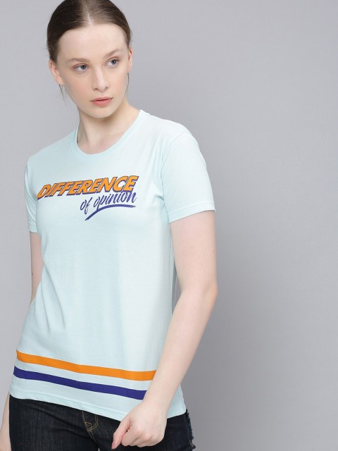 

Difference of Opinion Women Blue Printed Round Neck Pure Cotton T-shirt