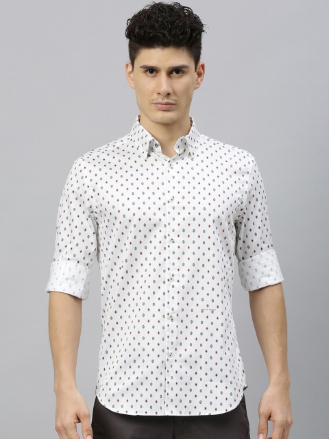 

RARE RABBIT Men White Tailored Fit Printed Casual Shirt