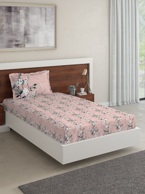 

DDecor Pink Floral 140 TC Cotton 1 Single Bedsheet with 1 Pillow Covers
