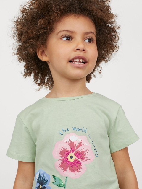 

H&M Girls Green Printed Jersey Top