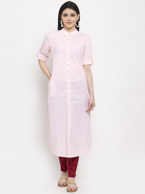 

Clora Creation Women Rose Pink & White Striped Panelled Kurta