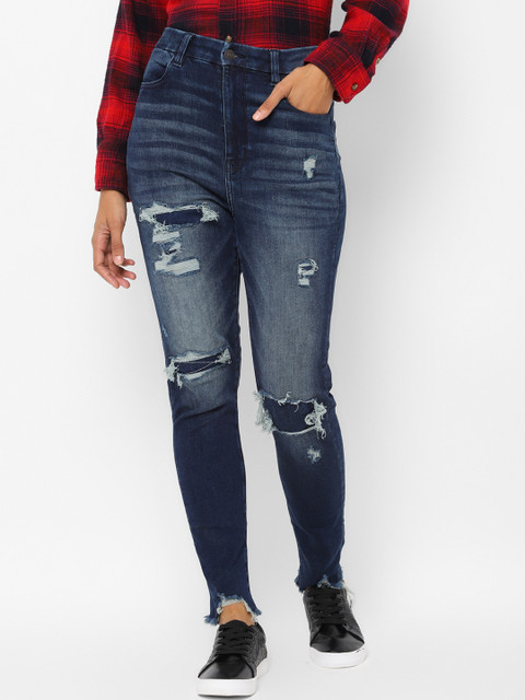 

AMERICAN EAGLE OUTFITTERS Women Navy Blue Skinny Fit Mid-Rise Mildly Distressed Jeans
