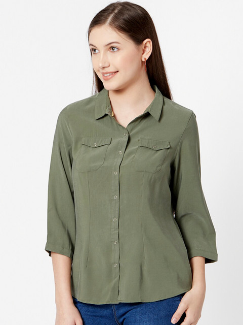 

Kraus Jeans Women Olive Green Regular Fit Solid Casual Shirt