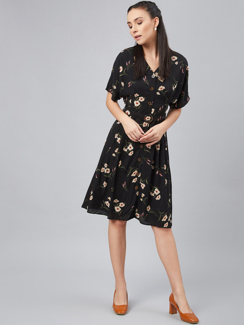 

Marie Claire Women Black Printed A-Line Dress