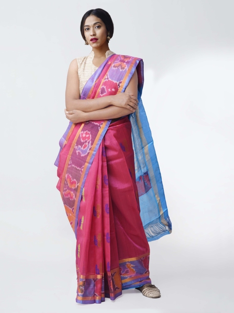 

Unnati Silks Pink & Blue Silk Cotton Woven Design Uppada Saree