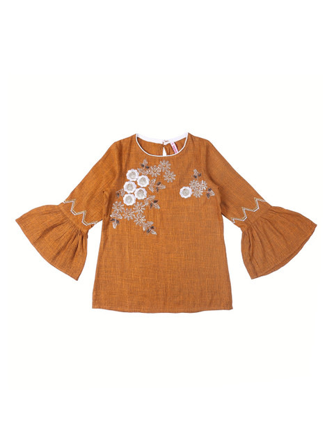 

Ishin DESIGNER STUDIO Girls Orange Embroidered Top