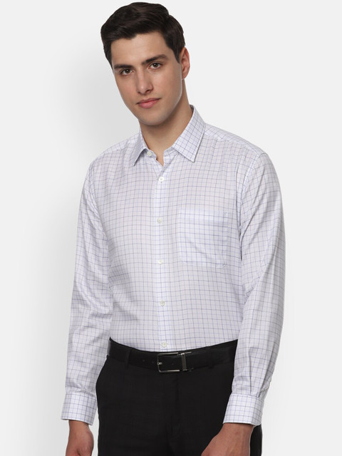 

Luxure by Louis Philippe Men White & Blue Checked Regular Fit Formal Shirt