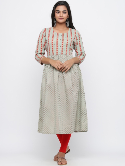 

Silai Bunai Women Green & Red Printed A-Line Kurta