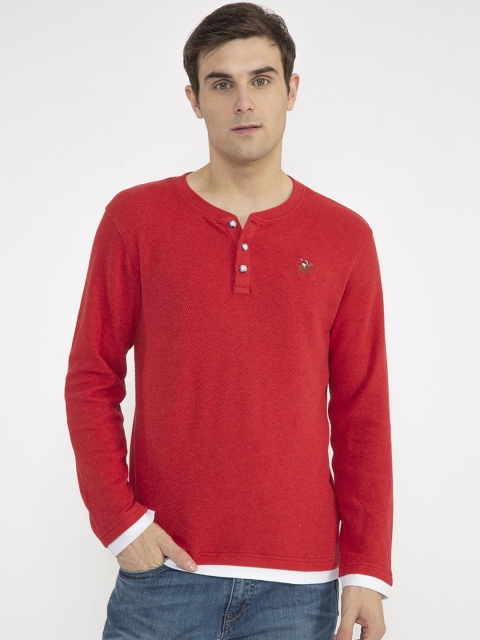

Beverly Hills Polo Club Men Red Solid Henley Neck T-shirt
