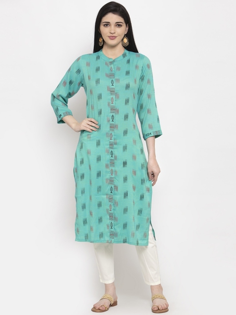 

Clora Creation Women Turquoise Blue & Black Geometric Print Straight Kurta