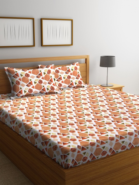 

BOMBAY DYEING Brown & White Geometric 144 TC Cotton 1 Queen Bedsheet with 2 Pillow Covers