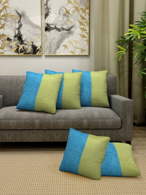 

KLOTTHE Green & Blue Set of 5 Colourblocked Square Cushion Covers