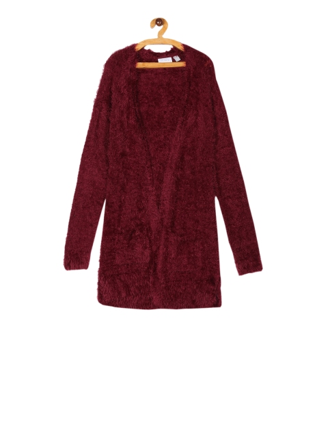 

The Childrens Place Girls Maroon Solid Front-Open Cardigan