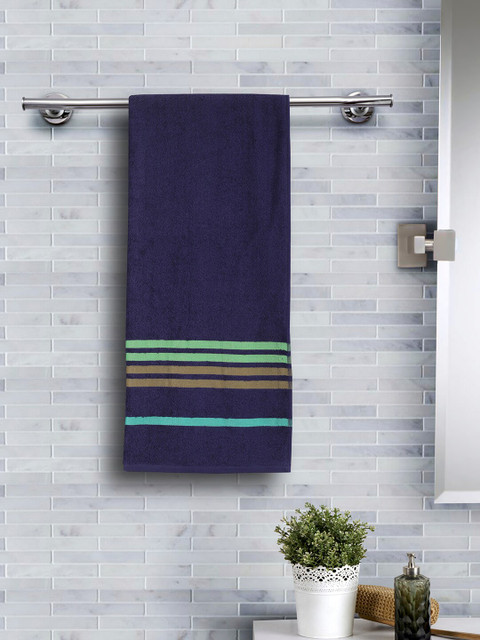 

MASPAR Unisex Blue & Green Striped Supersoft 450 GSM Bath Towel