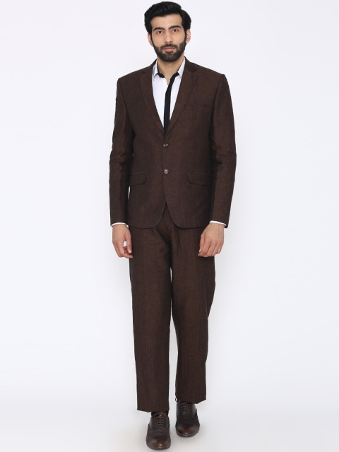 

Wintage Men Brown Solid Tailored-Fit Single-Breasted Pure Linen Formal Suit