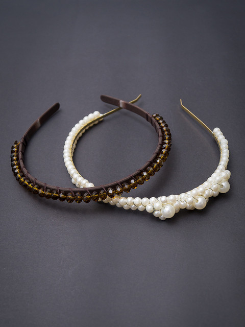 

Golden Peacock Set of 2 Embellished Hairbands, White
