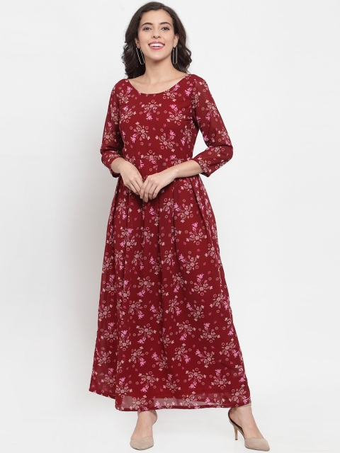 

FIVE STONES Women Maroon & Pink Floral Print Maxi Dress