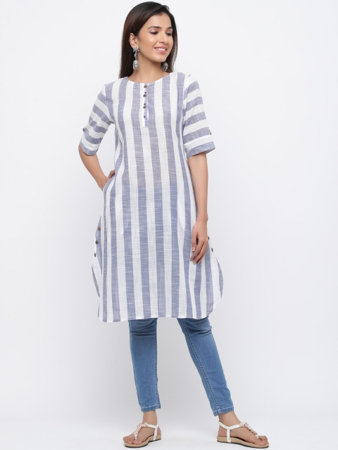 

Jaipur Kurti Women Blue Striped Straight Kurta