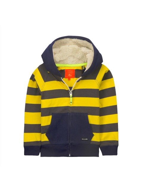 

Cherry Crumble Unisex Kids Yellow & Navy Blue Striped Hooded Sweatshirt
