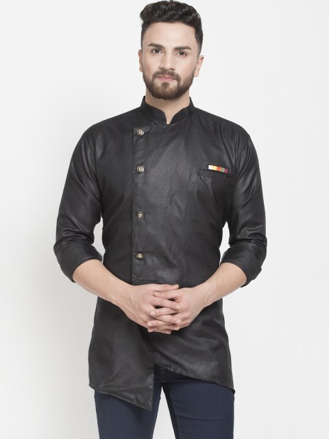 

Benstoke Men Black Solid Straight Kurta