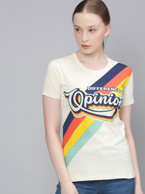 

Difference of Opinion Women Off-White Printed Round Neck T-shirt