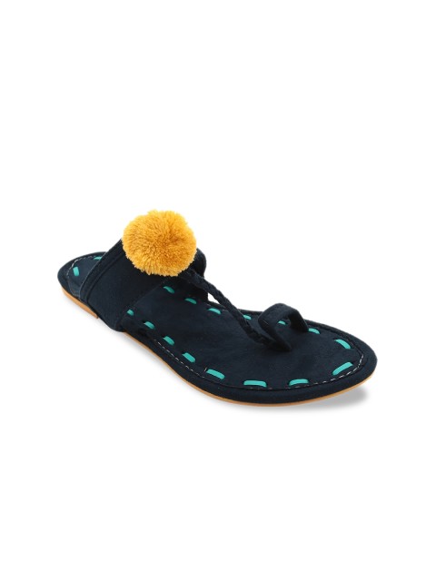 

Chumbak Women Navy Blue Embellished PU One Toe Kolhapuri Flats