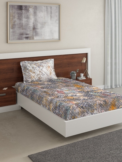

DDecor Grey & Orange Abstract 140 TC Cotton 1 Single Bedsheet with 1 Pillow Covers