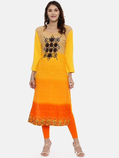 

Souchii Women Yellow & Orange Printed A-Line Kurta