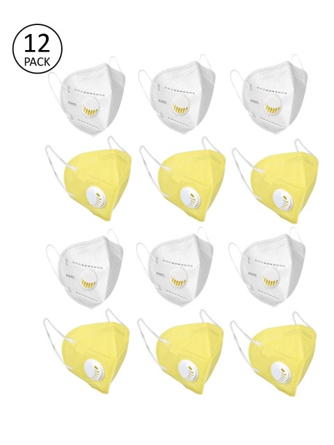 

OOMPH Unisex 12 Pcs Solid 5-Ply Valved Anti-Pollution Reusable KN95 Masks, White