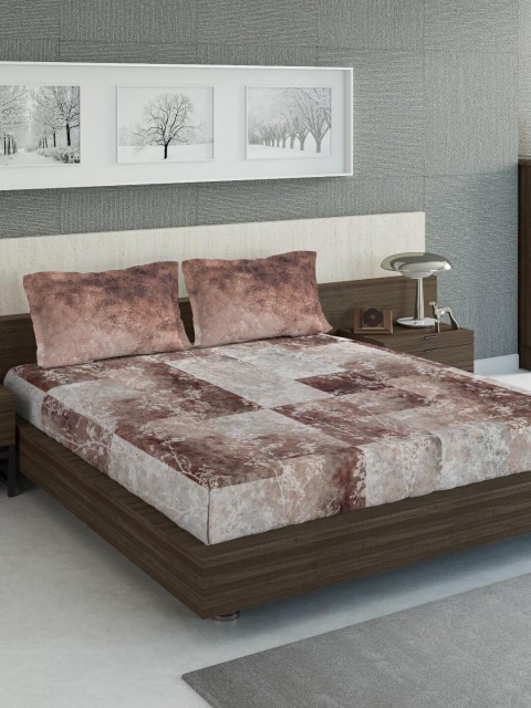 

DDecor Brown & White Floral 1000 TC Cotton 1 King Bedsheet with 2 Pillow Covers