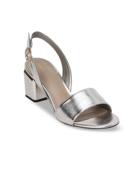

CHARLES & KEITH Women Silver-Coloured Solid Block Heels