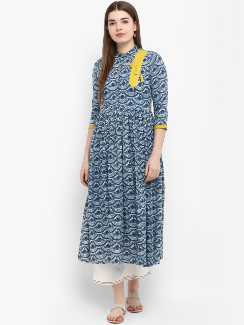 

Aprique FAB Women Navy Blue Scallop Print Anarkali Kurta